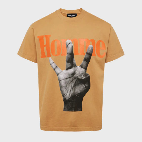 Homme femme Twisted Fingers Tee Brown with Orange and Cream (ATONCE02-3)