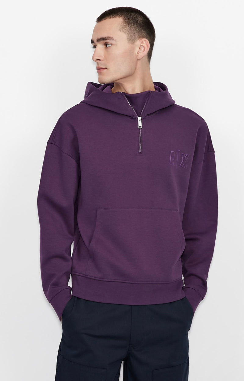 Armani exchange HOODED LOGO COTTON BLEND SWEATSHIRT PURPLE