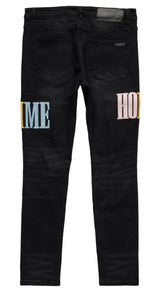 HOMME FEMME Letterman Denim Black Baby Blue Pink & Yellow (HFSP202111)