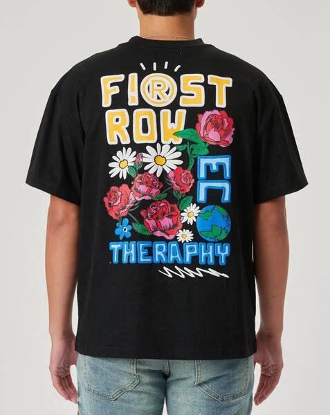 First Row CHEST ROSE EMB & GRAPHIC PUFF PRINT TEE BLACK