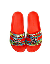 BLAC LEAF TROPICAL PARADISE SLIDES SANDALS (RED)