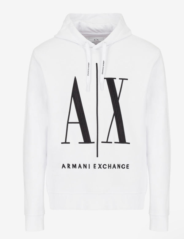 ARMANI EXCHANGE ICON LOGO HOODED SWEATSHIRT (WHITE)