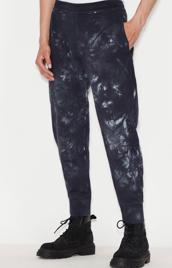 ARMANI EXCHANGE TIE DYE COTTON JERSEY FLEECE SWEATPANTS (GRAY/Black)