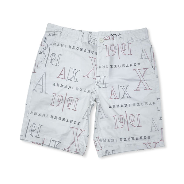 ARMANI EXCHANGE STRETCH COTTON TWILL SHORTS (WHITE/RED)