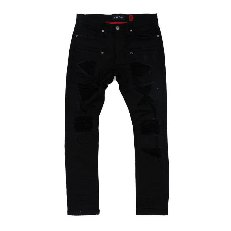 Makobi M1944 PIPA SHREDDED JEANS - BLACK/BLACK